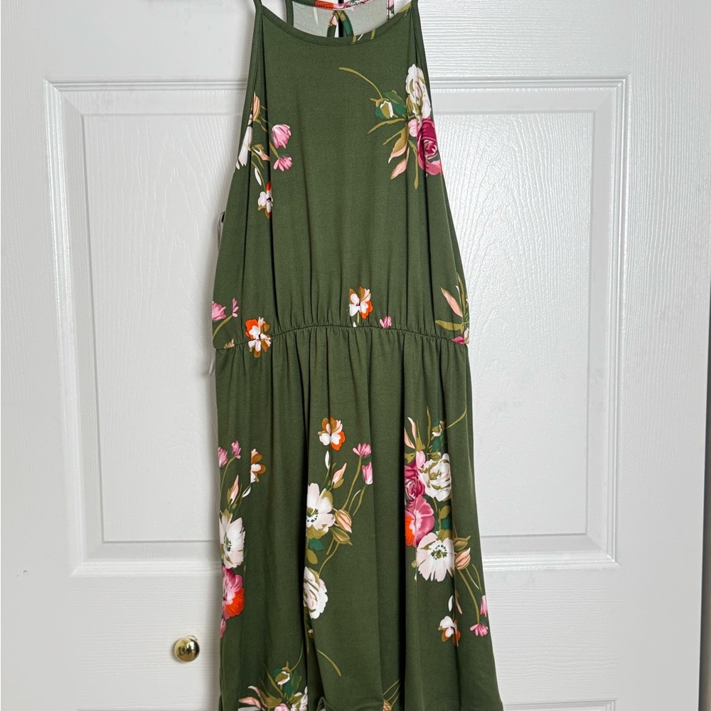 French Grey Floral Green Dress